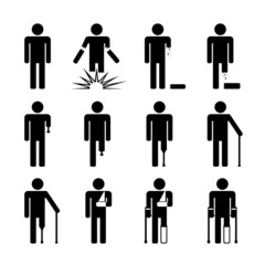 Injury after explosion - icons, symbols