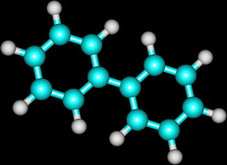 Biphenyl molecular structure on black background