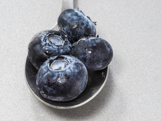 Blueberry on the spoon on the grey background