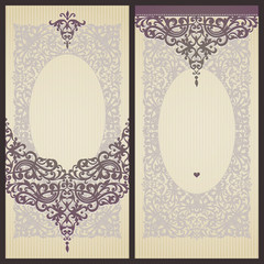 Vintage greeting cards with swirls and floral motifs. © Anna Pogulyaeva