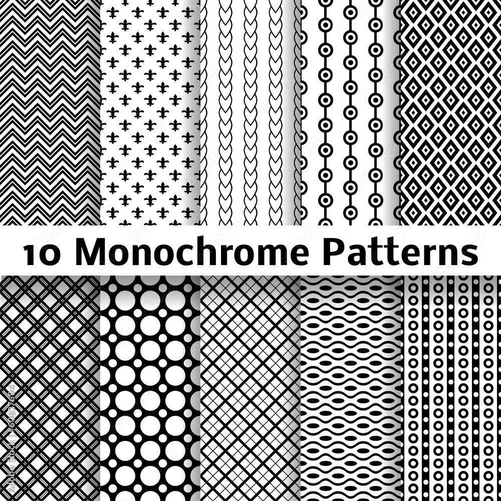 Wall mural Monochrome different vector seamless patterns (tiling)