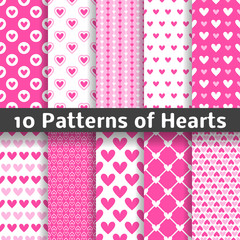 Heart shape vector seamless patterns (tiling)