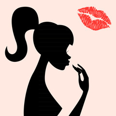 vector illustration of woman silhouette applying lipstick - 60828490