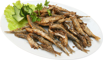 Grilled fish on BBQ with vegetables 