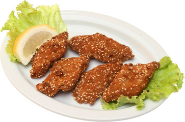Grilled Fish Fillet with on BBQ with fresh green salad