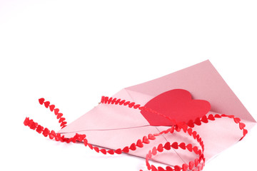 Envelope with red hearts ribbon