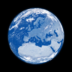 Europe on blue Earth