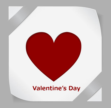 Valentines Day paper sticker with red heart