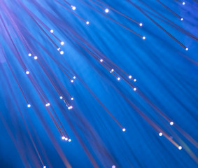 optical fibres dinamic flying from deep on technology background
