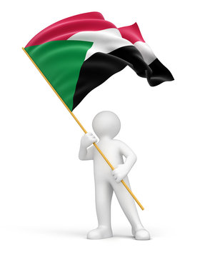 Man and Sudan flag (clipping path included)