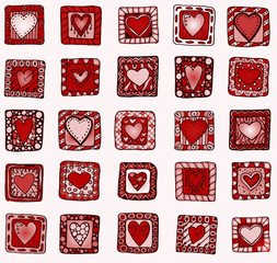 Collection of original drawing doodle hearts.