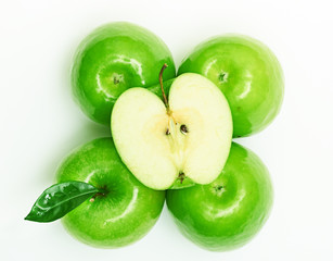 Green apple fruits isolated on white background
