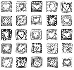 Collection of original drawing doodle hearts.