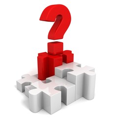 red question mark on jigsaw puzzle pie chart