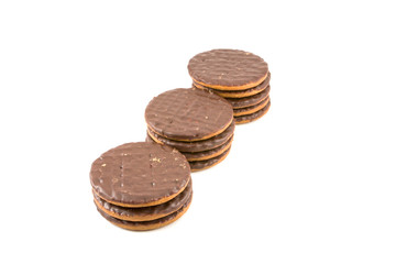 Chocolate chip cookies on white background