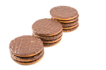 Chocolate chip cookies on white background
