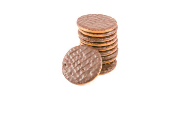 Chocolate chip cookies on white background