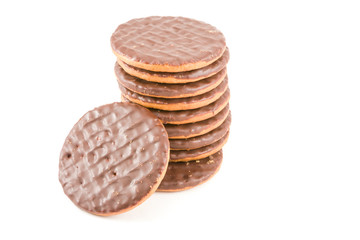Chocolate chip cookies on white background