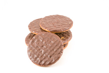 Chocolate chip cookies on white background