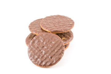 Chocolate chip cookies on white background