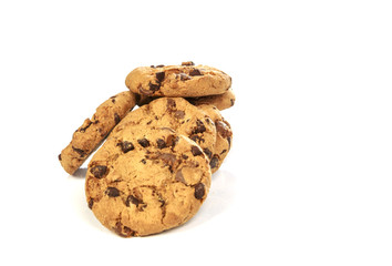 Chocolate chip cookies on white background