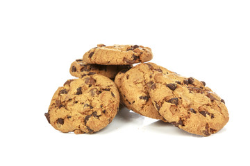 Chocolate chip cookies on white background