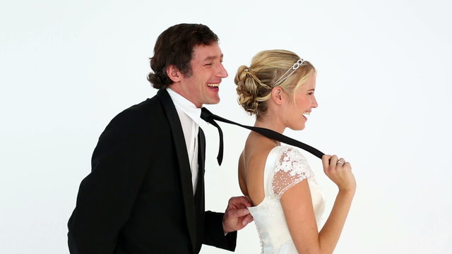 Newlyweds having fun together