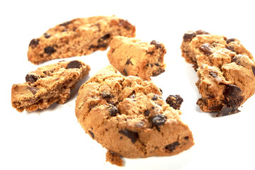 Chocolate chip cookies on white background