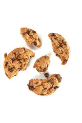 Chocolate chip cookies on white background