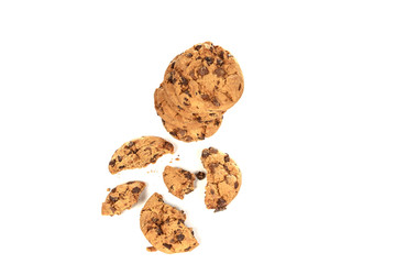 Chocolate chip cookies on white background