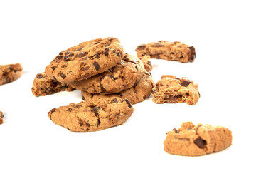 Chocolate chip cookies on white background