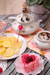 Warm cup of tea and sweets