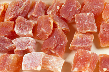Candied fruits of the papaya closeup
