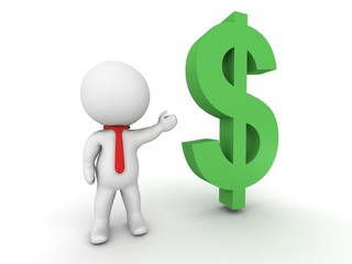 3D Person Salesman Show Me The Money Concept