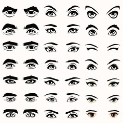 female and male vector eyes and eyebrows silhouette,
