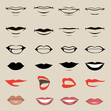vector lips and mouth,  silhouette and glossy,