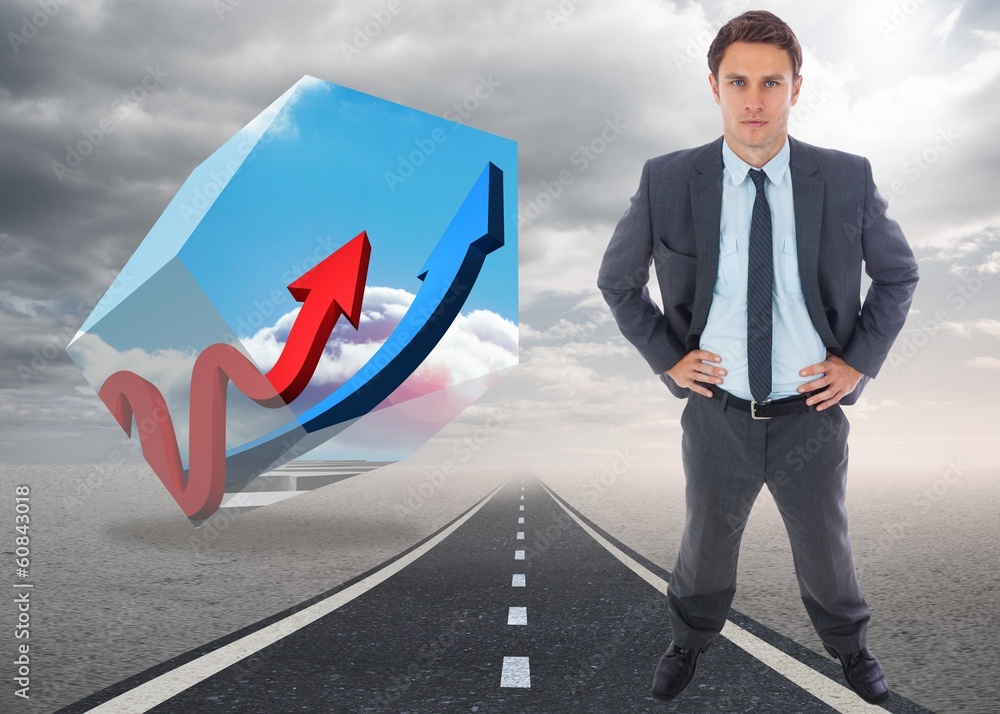 Poster composite image of stern businessman standing with hands on hips