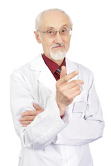 Doctor in the elderly on an isolated white background