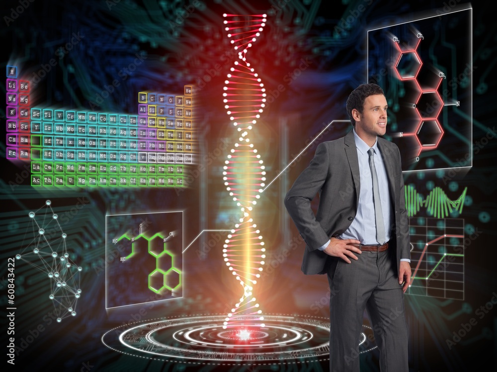 Aufkleber composite image of smiling businessman with hand on hip