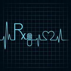 Heartbeat make Rx text,capsule and heart symbol stock vector