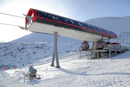 Modern cableway in ski resort Tatranska Lomnica, Slovakia