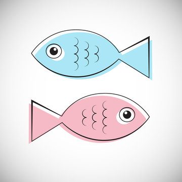 Abstract Vector Blue and Pink Fish Illustration