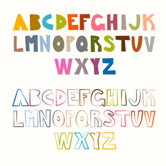 Vector Funny Alphabet Sets. Colorful and Outlined.