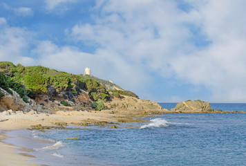 Fototapeta na wymiar Ocean landscape with a old lighthouse