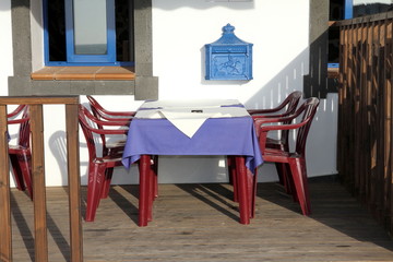 Table restaurant Cotillo beach in Fuerteventura island Spain
