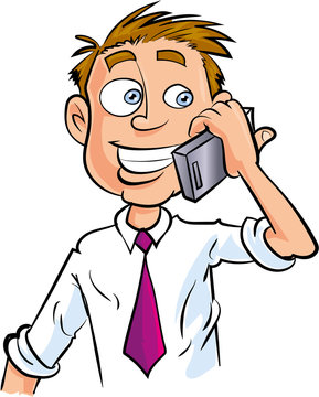 Cartoon Office Worker Making Phone Call