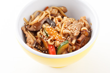 noodle with meat and vegetables