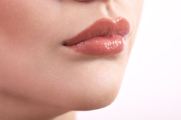 Beautiful female lips with red lipstick