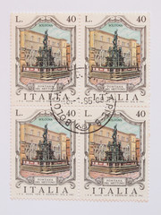mail stamp from Italy with the Neptune fountain in Bologna