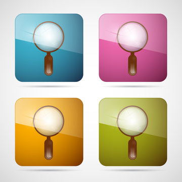 Vector 3d Blue, Pink, Orange and Green Magnifying Glass Icons